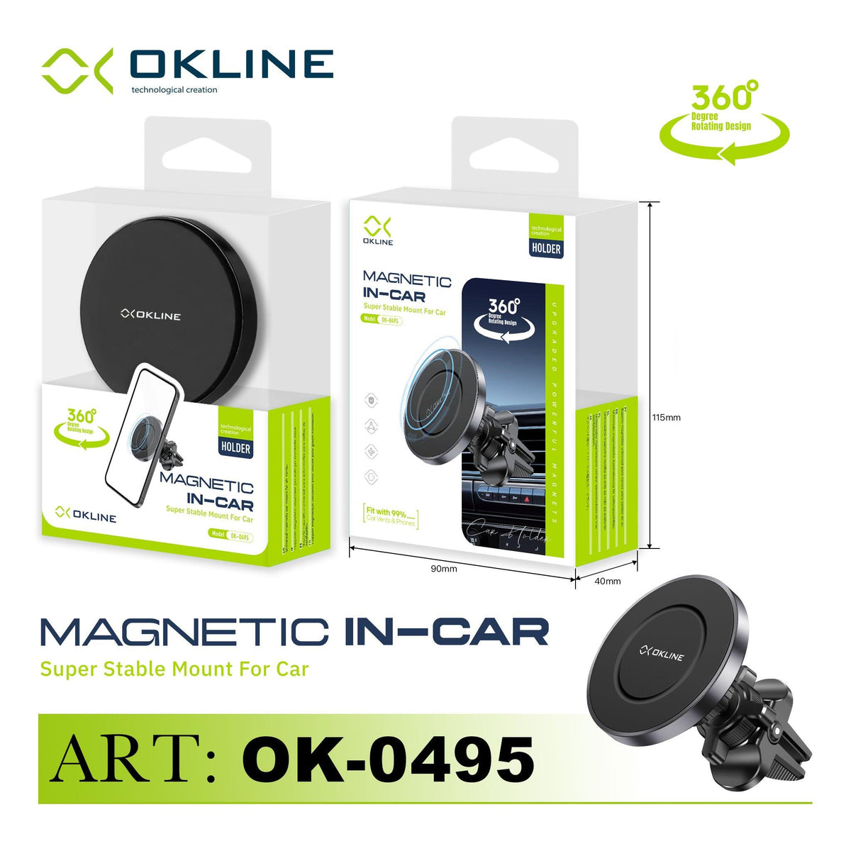 ART.OK-0495 OKLINE SUPPORTO MAGNETICO DEL TELEFONO AUTOMOBILE NERO - koseakasa