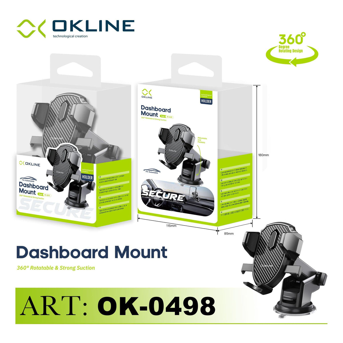ART.OK-0498 OKLINE SUPPORTO VENTOSA ADESIVA DEL TELEFONO AUTOMOBILE NERO - koseakasa