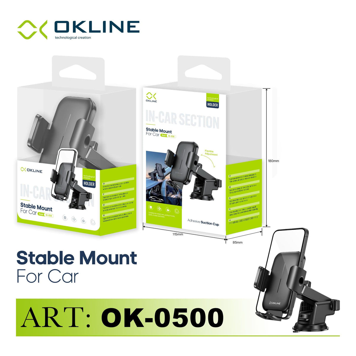 ART.OK-0500 OKLINE SUPPORTO VENTOSA ADESIVA DEL TELEFONO AUTOMOBILE NERO - koseakasa