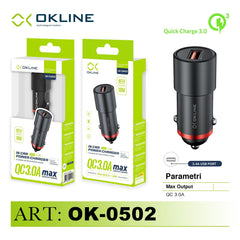 ART.OK-0502N OKLINE USB Caricatore Auto 3.0A Nero - koseakasa