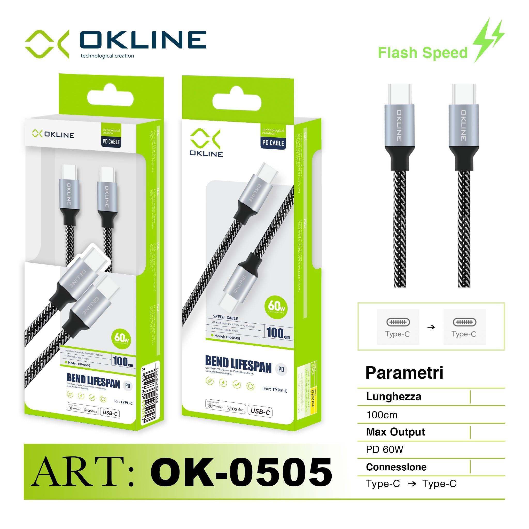 ART.OK-0505 OKLINE Type-C Type-C Cavo intrecciato Bend Lifespan PD 60W 100cm Argento - koseakasa