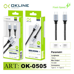 ART.OK-0505 OKLINE Type-C Type-C Cavo intrecciato Bend Lifespan PD 60W 100cm Argento - koseakasa