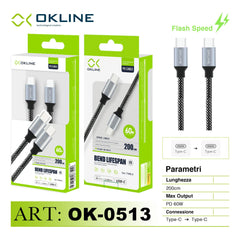 ART.OK-0513 OKLINE Type-C Type-C Cavo intrecciato Bend Lifespan PD 60W 200cm Argento - koseakasa