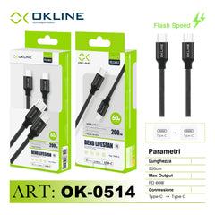 ART.OK-0514 OKLINE Type-C Type-C Cavo intrecciato Bend Lifespan PD 60W 200cm Nero - koseakasa