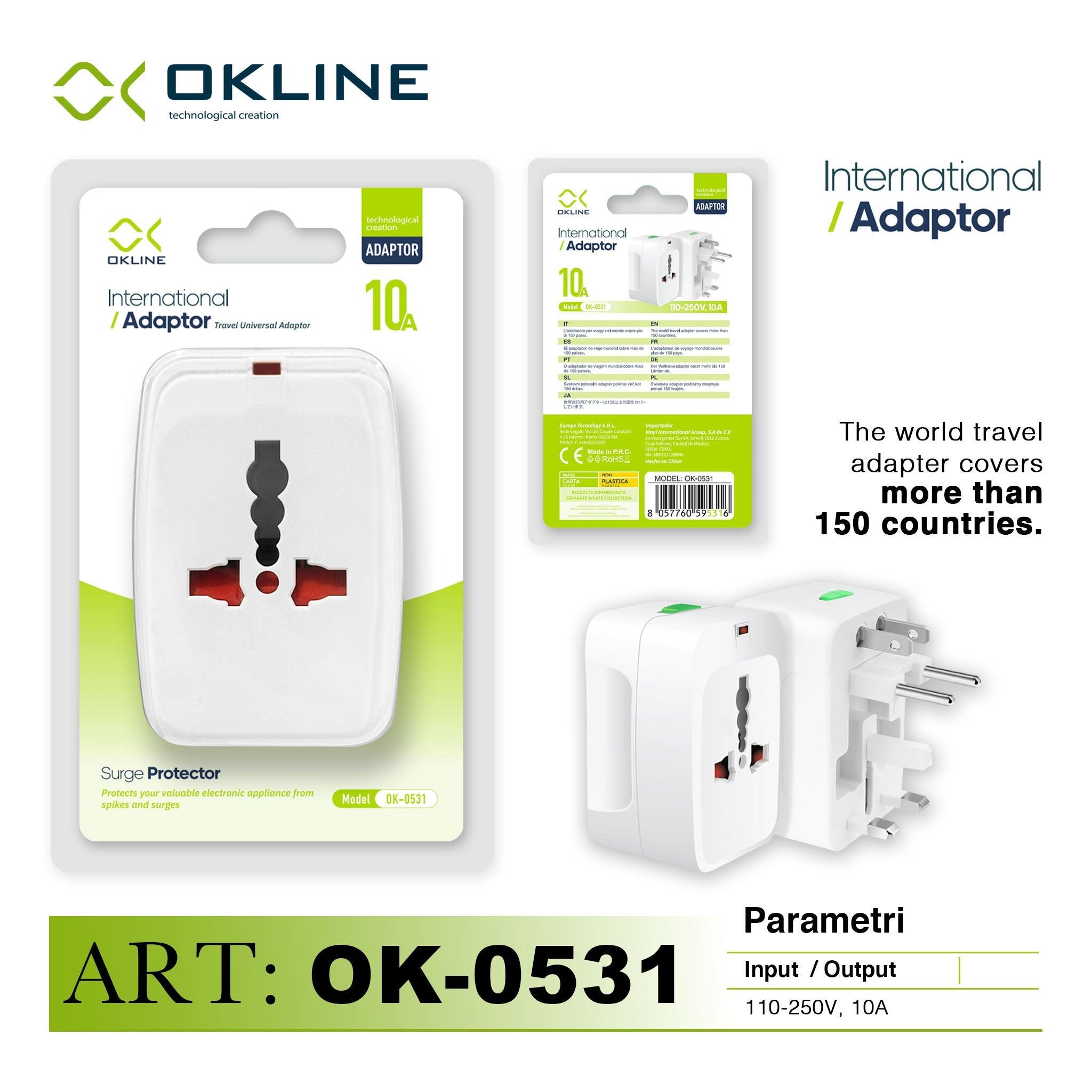 ART.OK-0531 OKLINE ADATTATORE INTERNAZIONALE PIU DI 150 PAESI 110-250V BIANCO - koseakasa