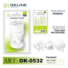 ART.OK-0532 OKLINE ADATTATORE INTERNAZIONALE PIU DI 150 PAESI 110-250V BIANCO - koseakasa