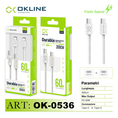 ART.OK-0536 OKLINE Type-C Type-C Cavo 60W200cm Bianco - koseakasa