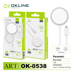 ART.OK-0538 OKLINE CARICATORE WIRELESS TYPE-C 15W BIANCO - koseakasa