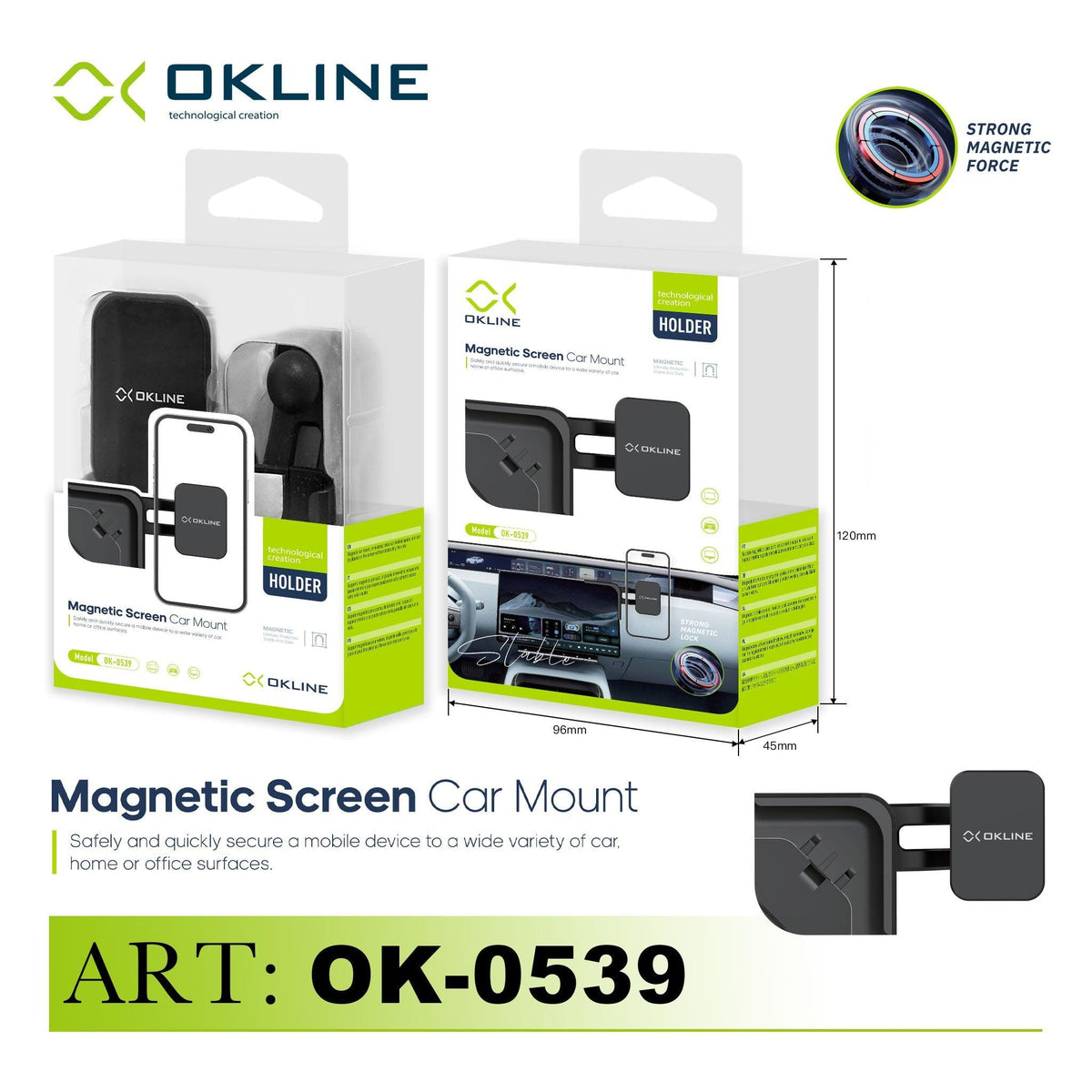 ART.OK-0539 OKLINE MAGNETIC SCREEN SUPPORTO MAGNETICO DEL TELEFONO AUTOMOBILE NERO - koseakasa