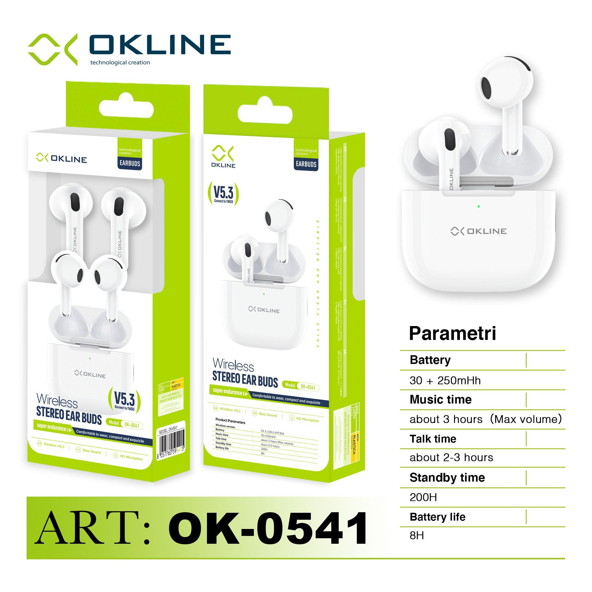 ART.OK-0541 OKLINE EARBUDS CUFFIE STEREO WIRELESS BIANCO - koseakasa