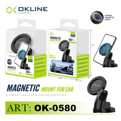 ART.OK-0580 OKLINE GIREVOLE 360 MAGNETICO SUPPORTO VENTOSA DEL TELEFONO AUTOMOBILE NERO - koseakasa