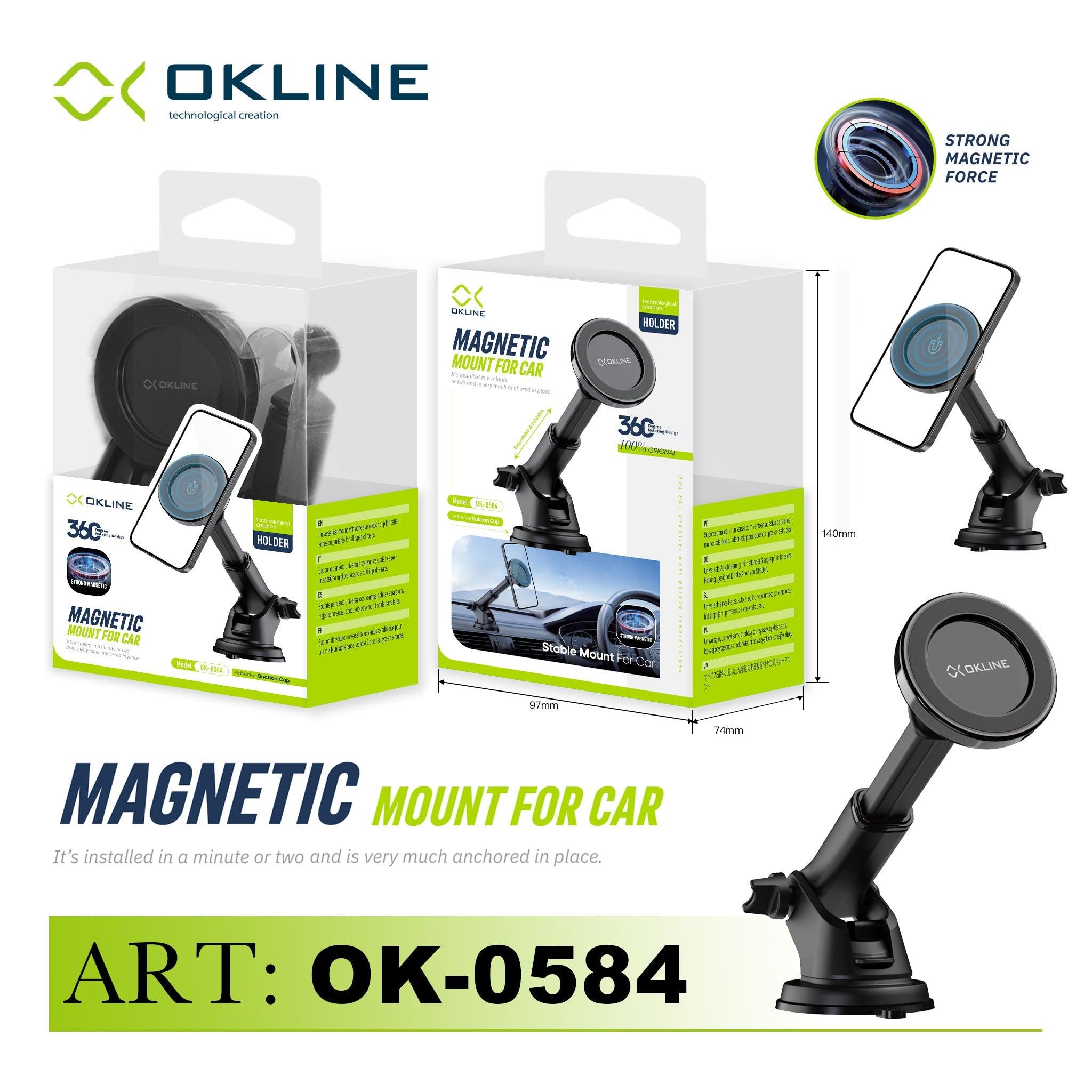 ART.OK-0584 OKLINE GIREVOLE 360 MAGNETICO SUPPORTO VENTOSA DEL TELEFONO AUTOMOBILE NERO - koseakasa
