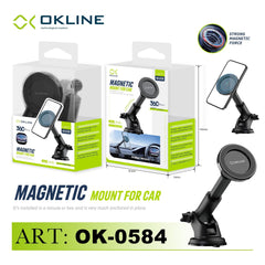 ART.OK-0584 OKLINE GIREVOLE 360 MAGNETICO SUPPORTO VENTOSA DEL TELEFONO AUTOMOBILE NERO - koseakasa