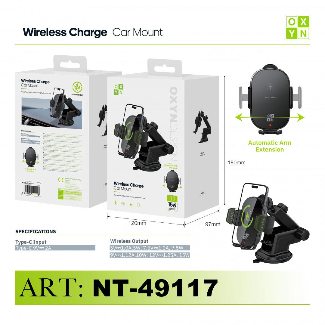 ART.NT-49117 OXYN SUPPORTO AUTO RICARICA WIRELESS VENTOSA ADESIVA NERO - koseakasa