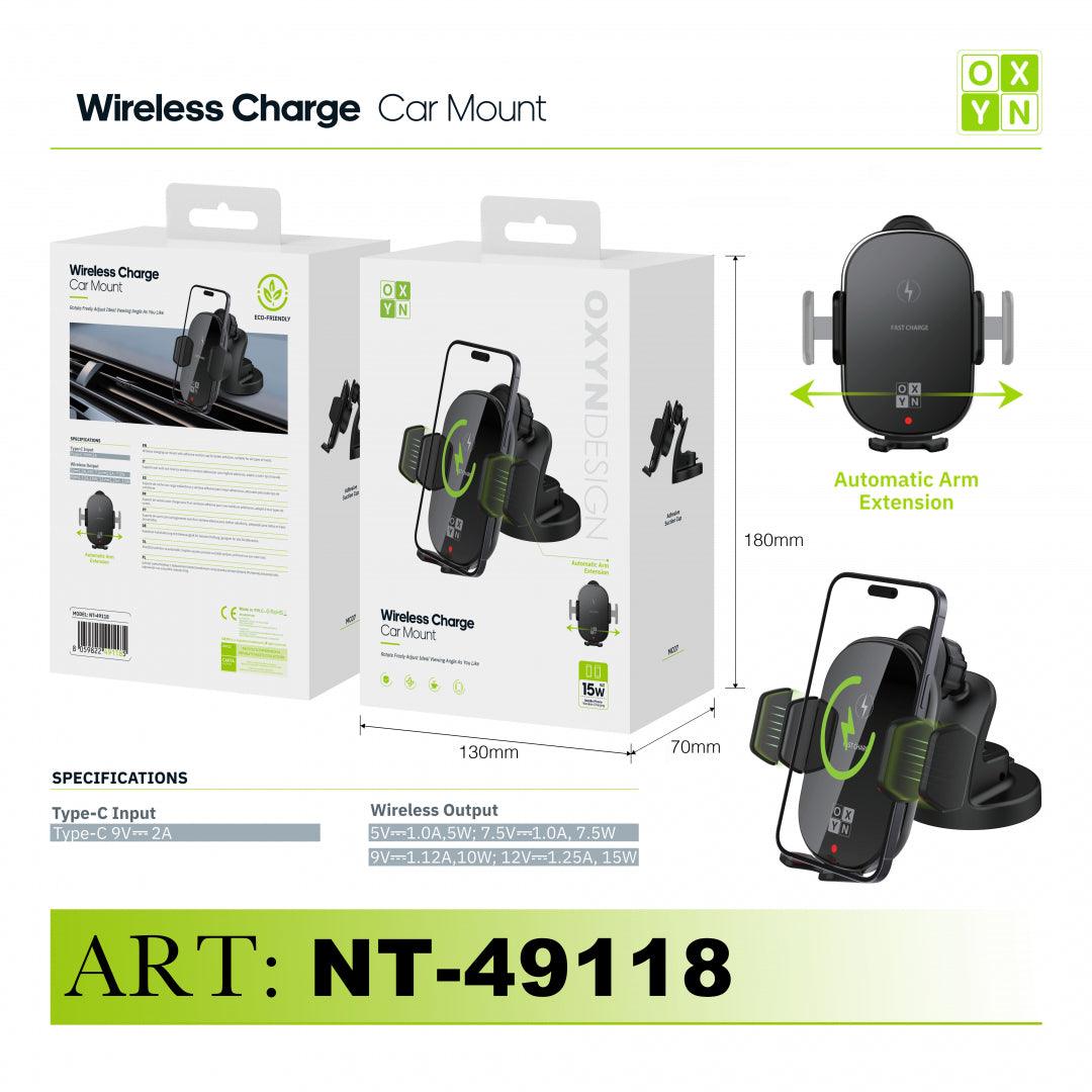 ART.NT-49118 OXYN SUPPORTO AUTO RICARICA WIRELESS E VENTOSA ADESIVA NERO - koseakasa