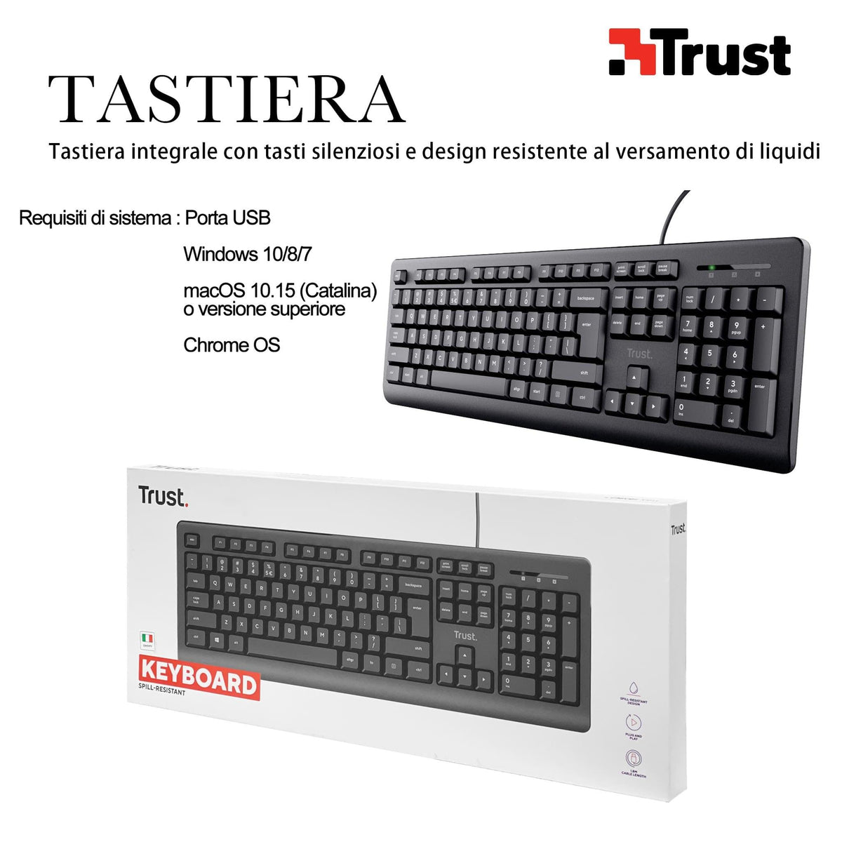 TASTIERA FULL SIZE TASTI SILENZIOSI NERO TRUST ART.24640 BL1 - koseakasa